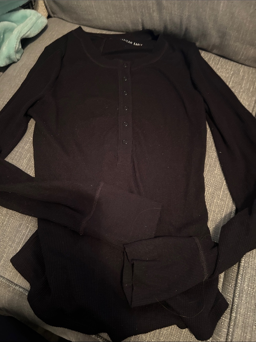 American Eagle Outfitters Black Long Sleeve Henley Top